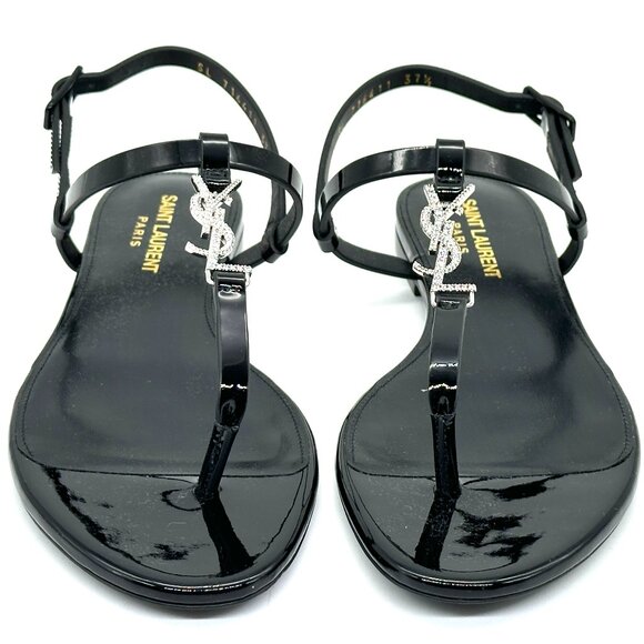 Saint Laurent Cassandra 05 Strass Crystal YSL Thong T Strap Flat Sandals - Picture 8 of 16